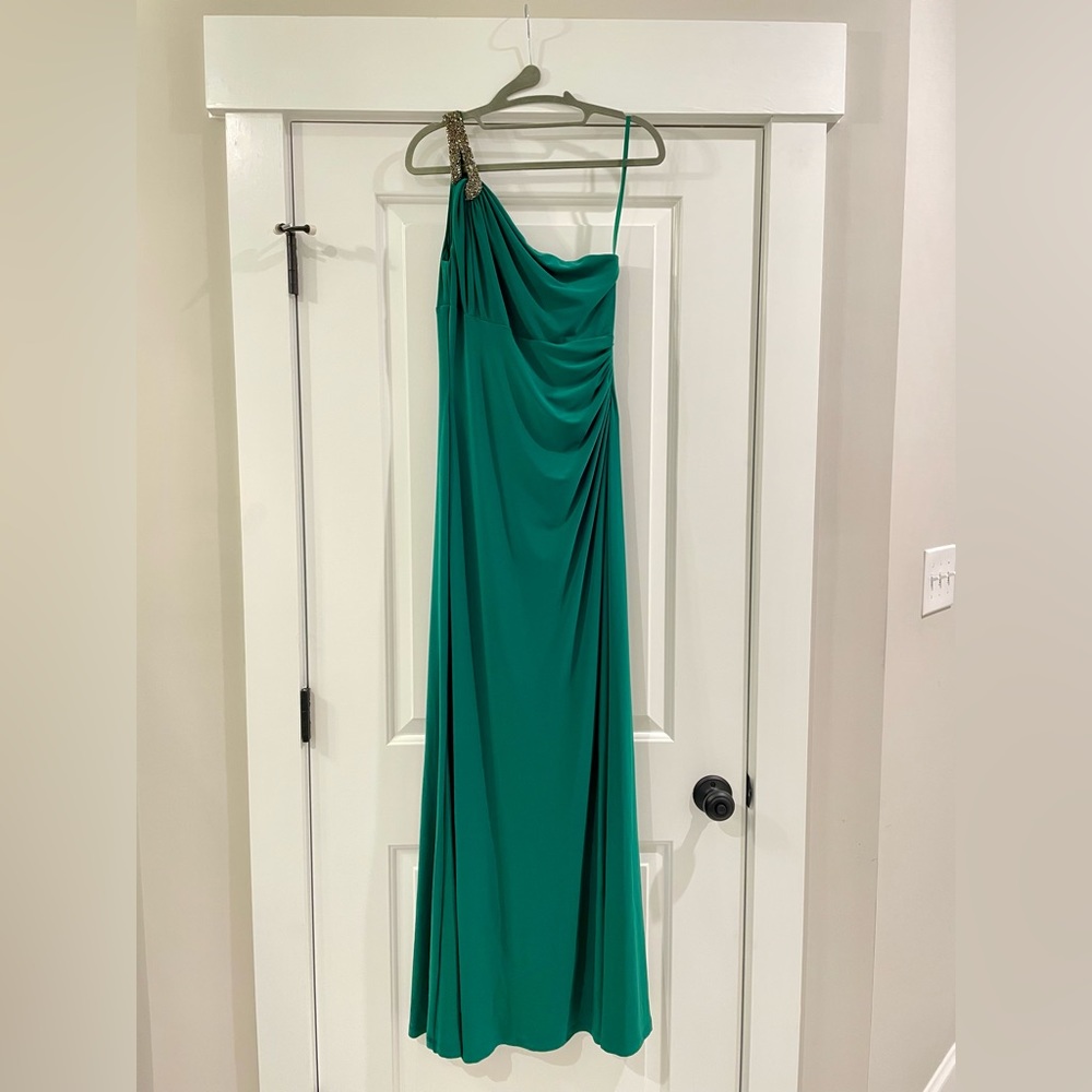 Ralph Lauren emerald green, one shoulder maxi dress